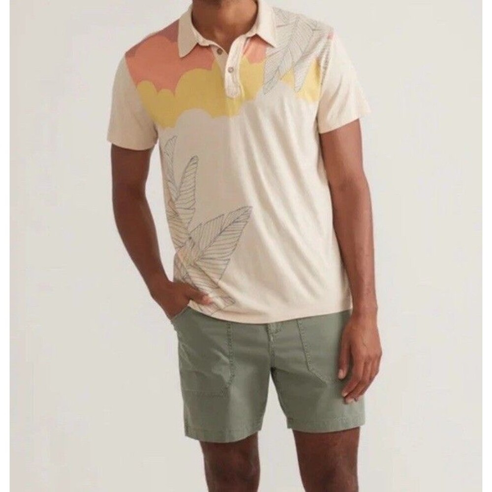 Marine Layer Men's Size M/L Graphic Polo Natural Sunset Lightweight Shirt